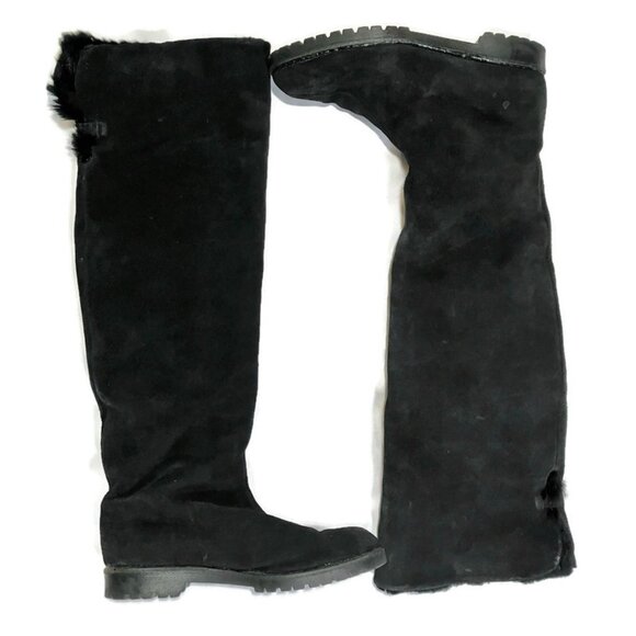 Vicini Giuseppe Zanotti black suede fur shearling over the knee OTK winter boots - Picture 1 of 6